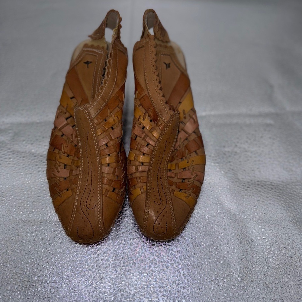 Pikolinos Woven Leather Slingback Wedge Sandals Tan Huarache Womens 39